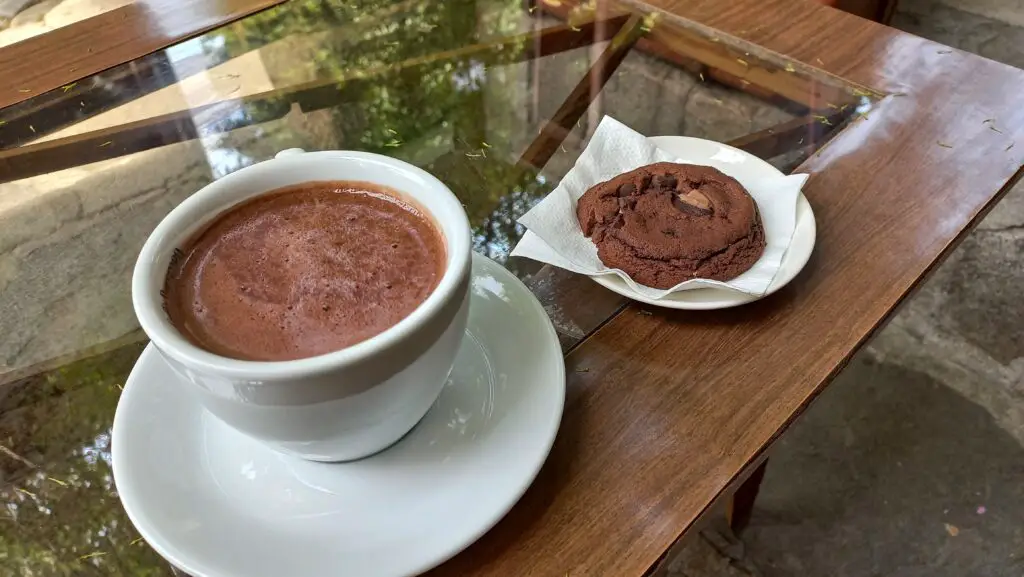Hot chocolate and cookie at Satori Magic Cafe in Plovdiv