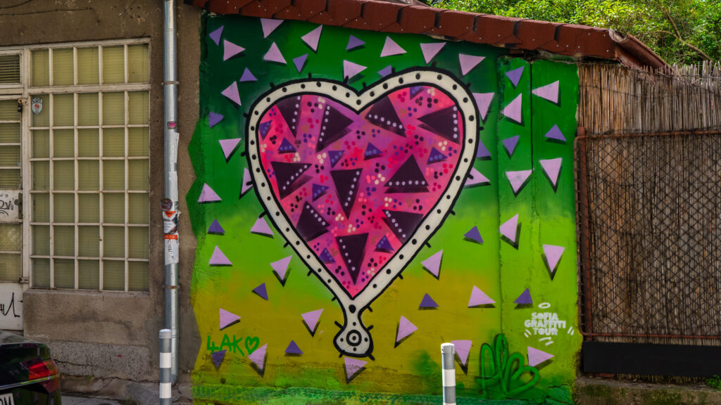 Heart street art in Sofia