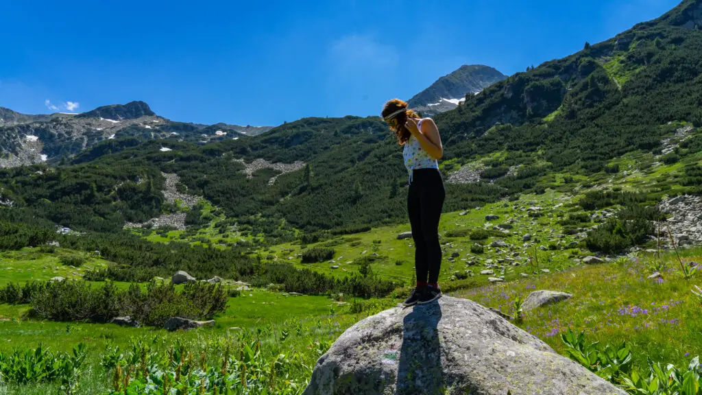 Jessica on a rock in Pirin National Park in Bulgaria