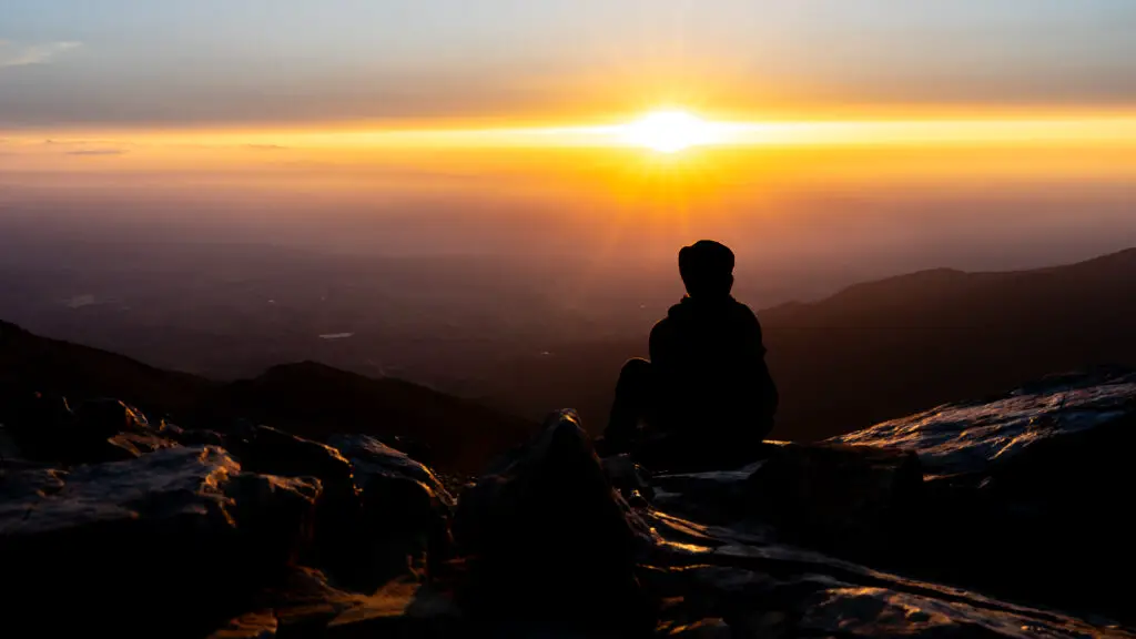 Silhouette during sunrise on Vihren Peak