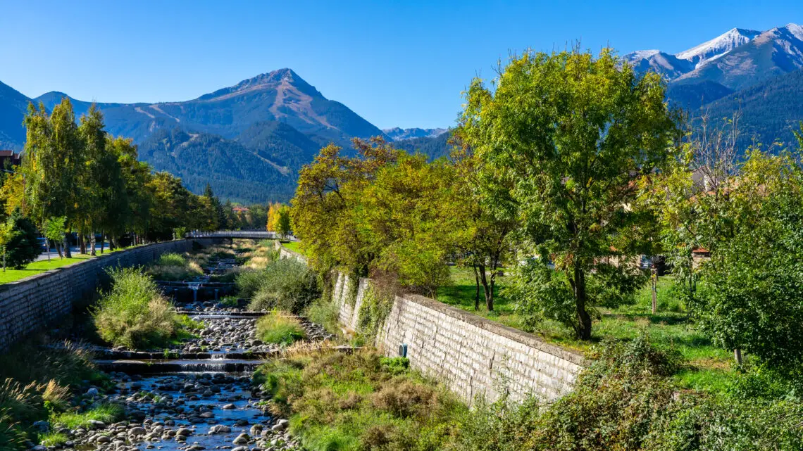 View on the river and Todorka Peak in Bansko