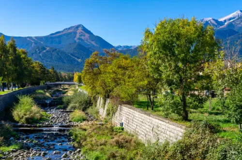 View on the river and Todorka Peak in Bansko